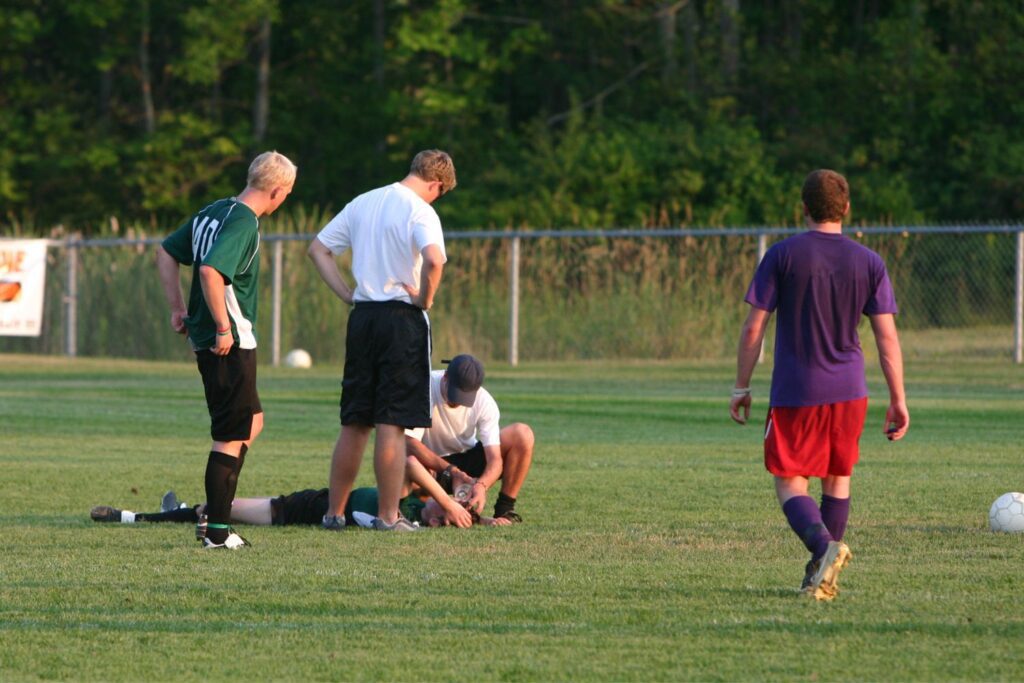 player fallen down with concussion